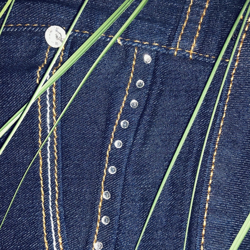 43 ’’ long straight dark blue jean pants.
